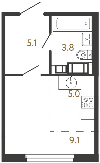 Студия №144 в ЖК Гений - 23 м²  - №2