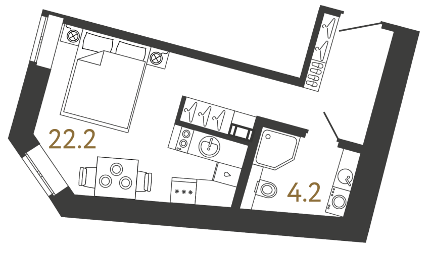 Однокомнатный номер №130 в ЖК Типография - 26.4 м²