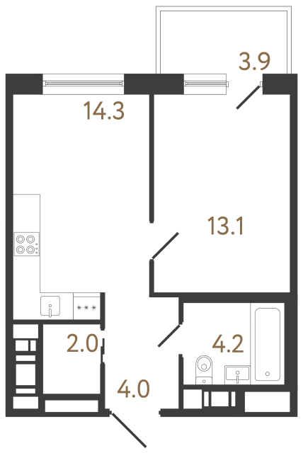 Однокомнатная квартира №97 в ЖК Передвижники 2 - 37.6 м²  - №2
