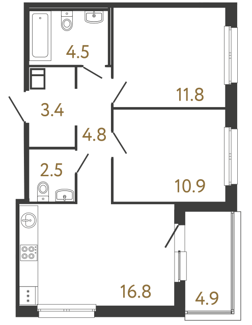 Двухкомнатная квартира №311 в ЖК Передвижники - 54.7 м²  - №2