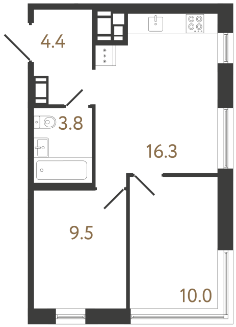 Двухкомнатная квартира №349 в ЖК Передвижники 2 - 44 м²  - №2